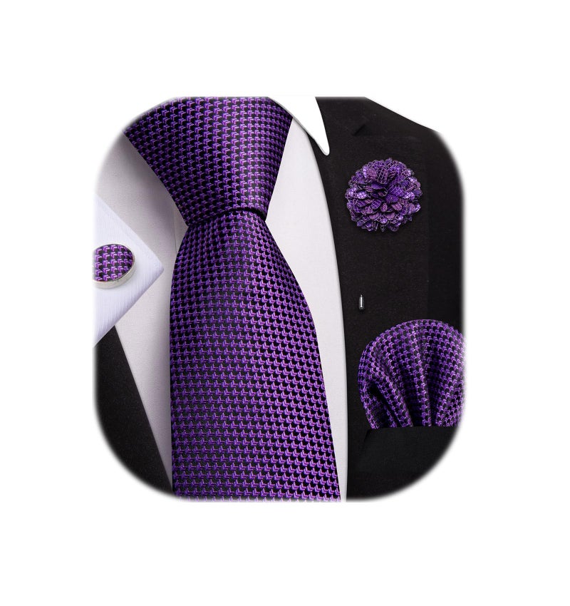 Dubulle Mens Black Purple Tie and Lapel Pin Paisley Striped Floral Necktie for Men Pocket Square Cufflinks Wedding Party - Image 1